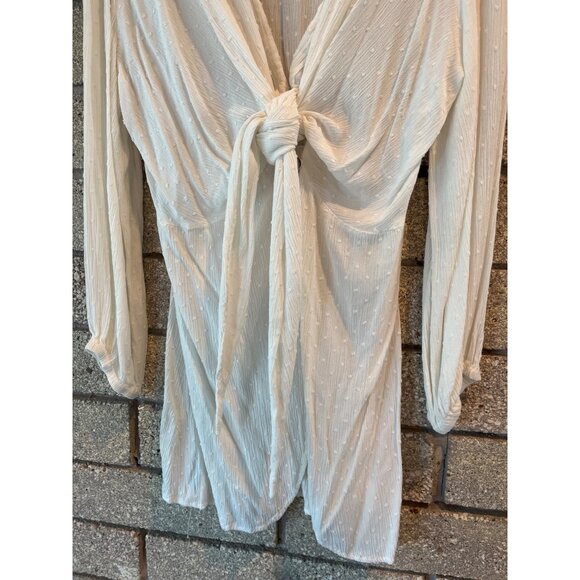 Tie-Front White Textured Dotted Button-Down Blouse By Surf Gypsy Lightweight & S - Picture 3 of 11
